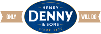 Denny Logo with blue background and gold banner